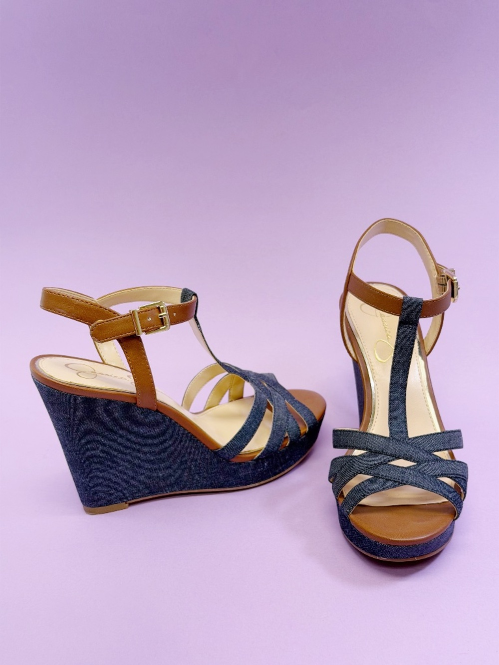 Jessica Simpson JAVAWN Blue Denim Platform Wedge Sandals 6.5M